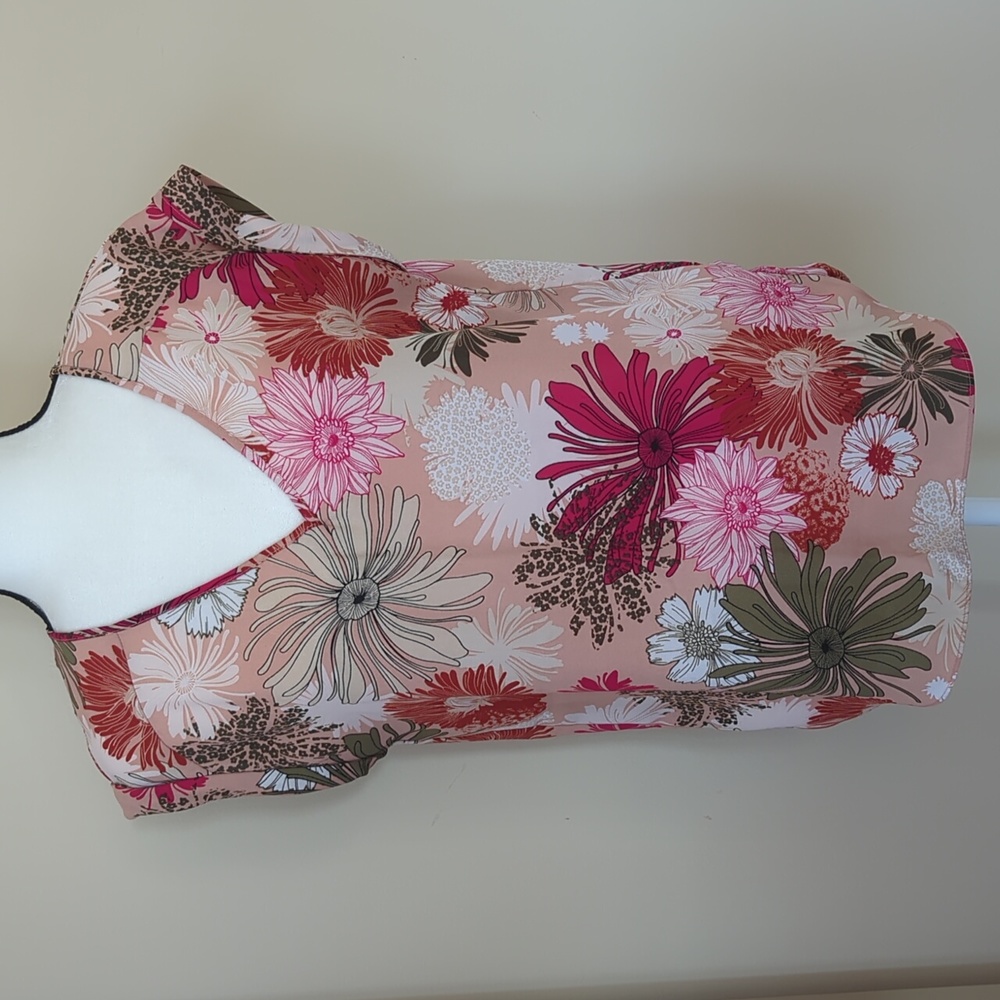 7th Avenue NY & Co. Floral Tropical Semi-Sheer Blouse S Pink White Coral